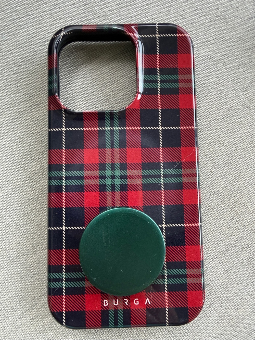 BURGA Red & Green Plaid Phone Case with Green Grip